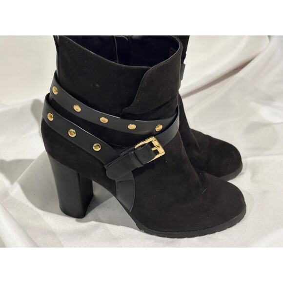 Woman’s APT 9 Black Suede Zip Boots Sz 9 chunky biker studded buckle straps - Picture 4 of 13